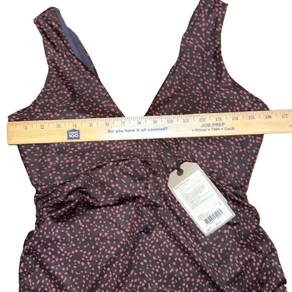 prAna NWT Pearl Isla Dress Empire waist, Ruched in MED color Deep Pine Spots